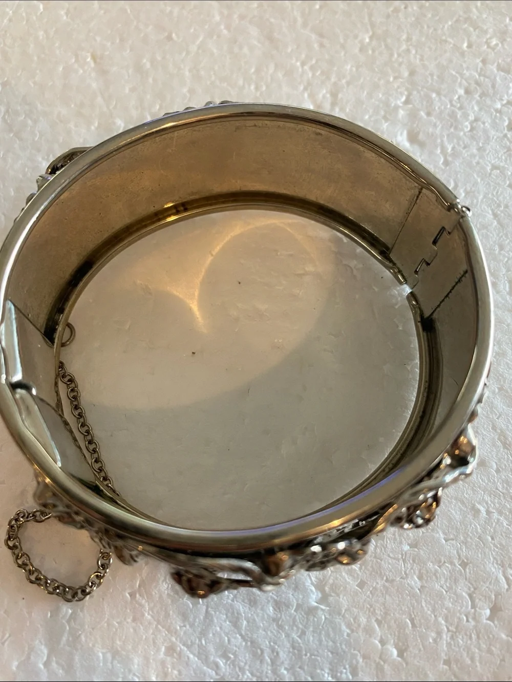 Silver Floral Engraved Hinged Bangle Bracelet